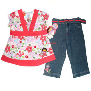 DORA THE EXPLORER ~GIRLS FLORAL DENIM CAPRI SET~